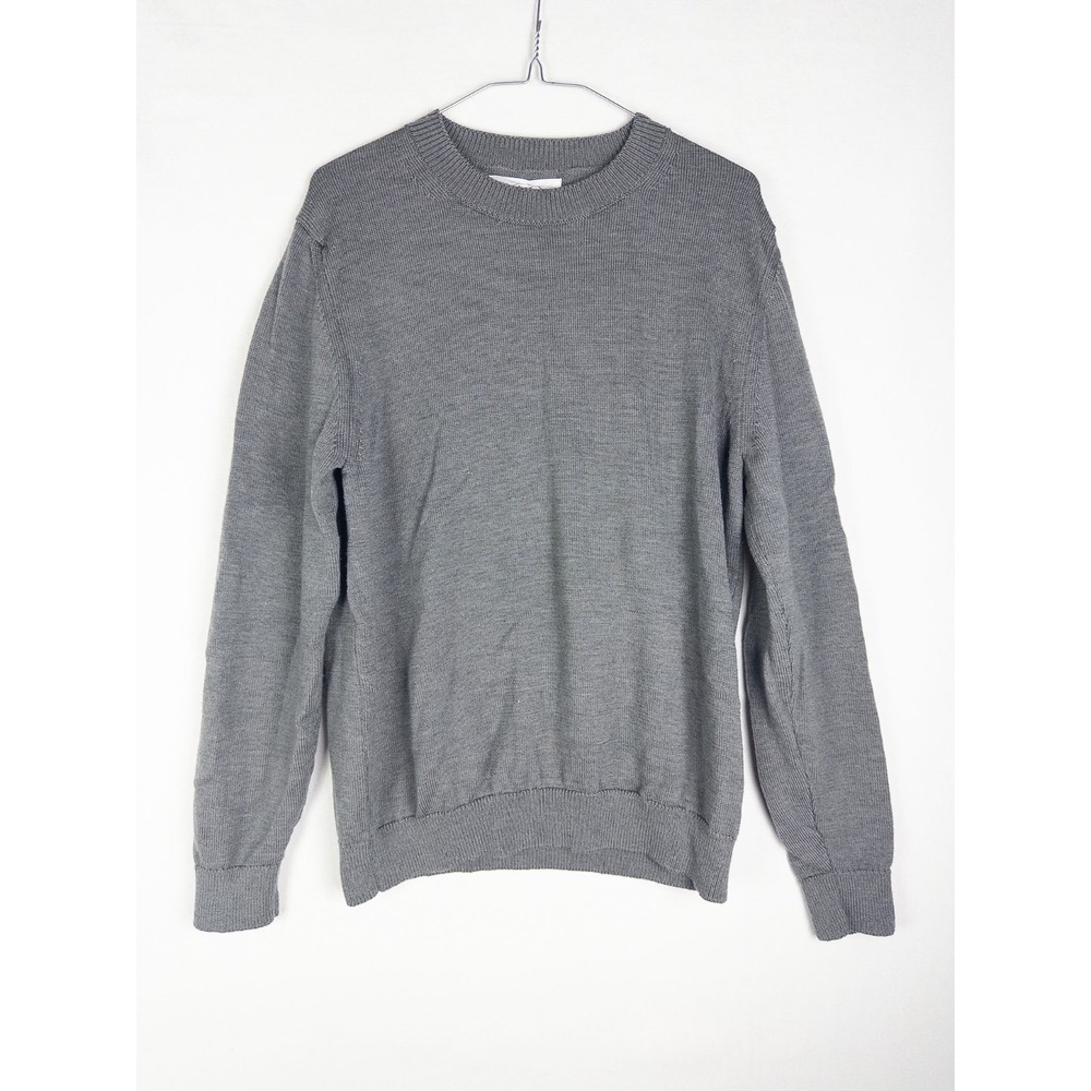 Alex‎ Crane Pullover Sweater Mens L Gray Ribbed Cableknit Italian Merino Wool